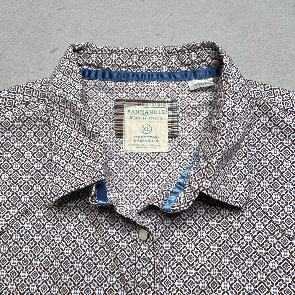Panhandle Rough‎ Stock Western Shirt Mens XL Geometric Embroidered Sleeve Snap - Picture 2 of 13